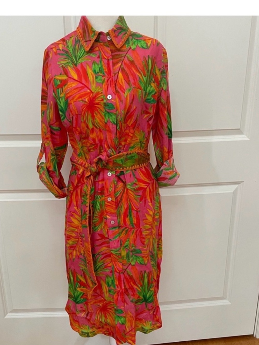 Magaschoni Resort beach spring summer Tropical Button-Front Shirt Dress